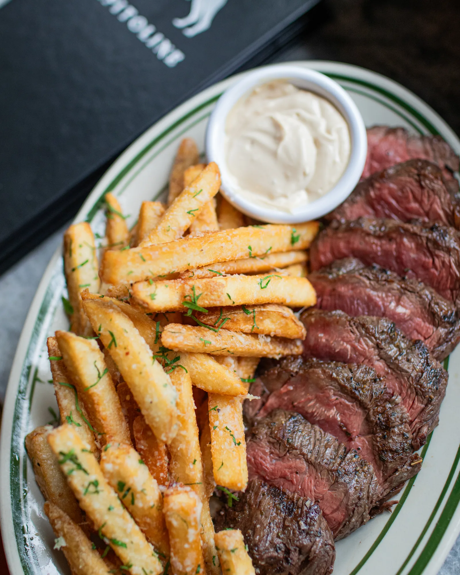 Hanger steak with parmesan fries
