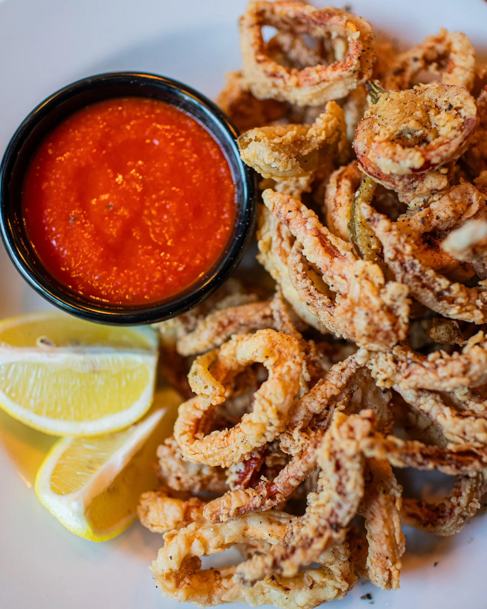Fried calamari with marinara and lemon