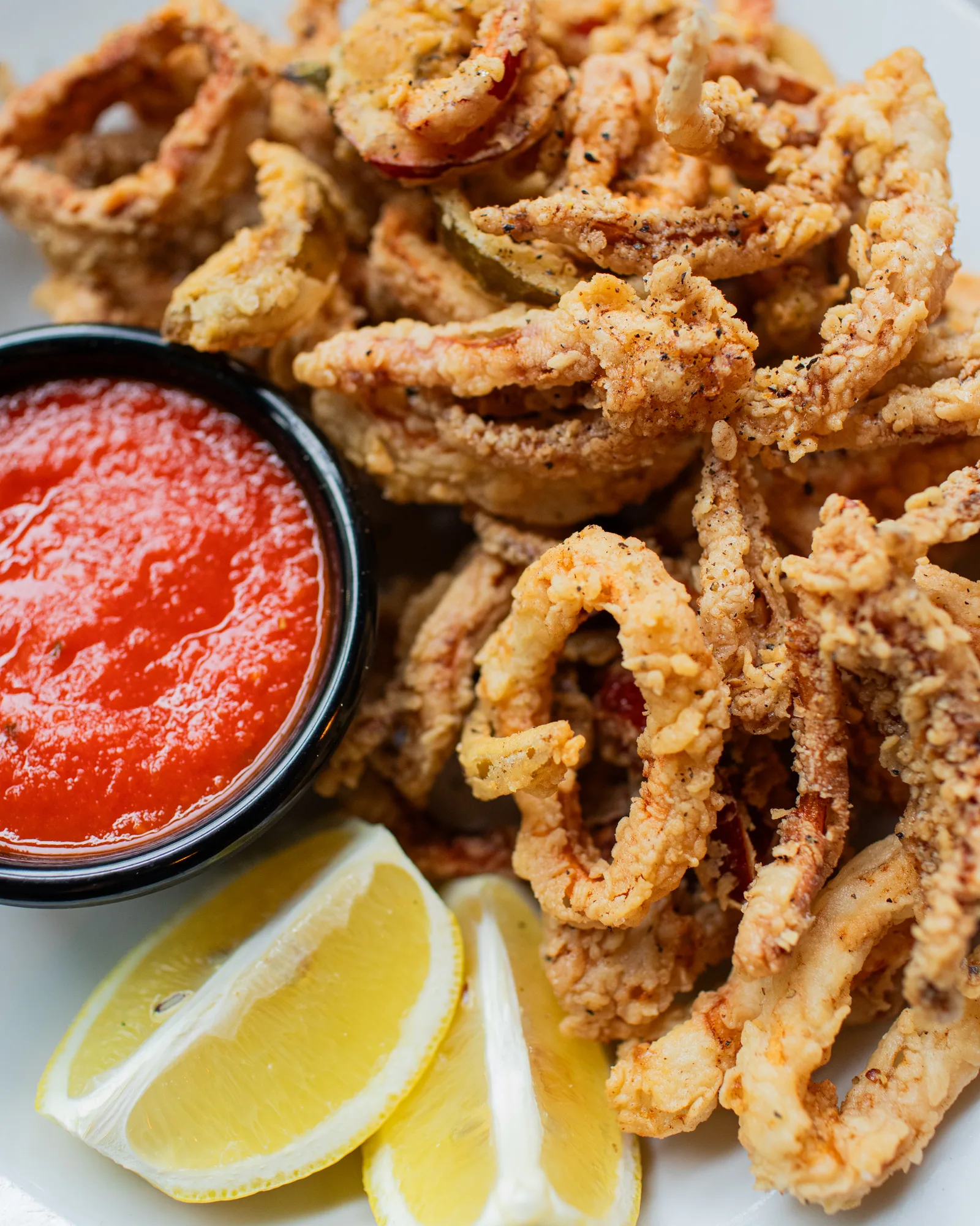 Fried calamari with marinara and lemon